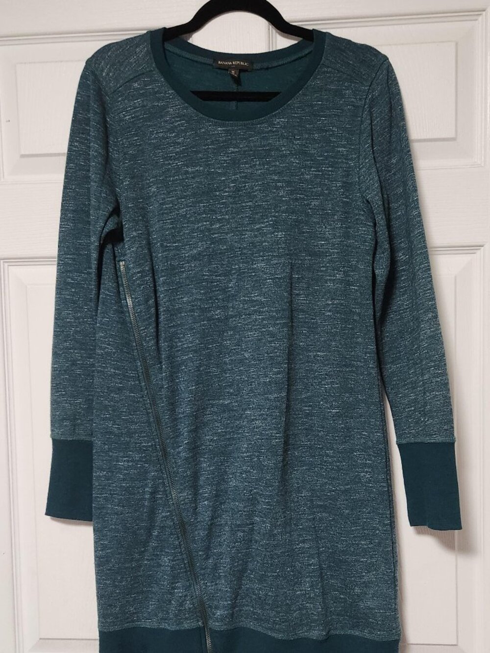 Banana Republic Teal Heather Asymmetrical Side Zip Sweater Dress Medium